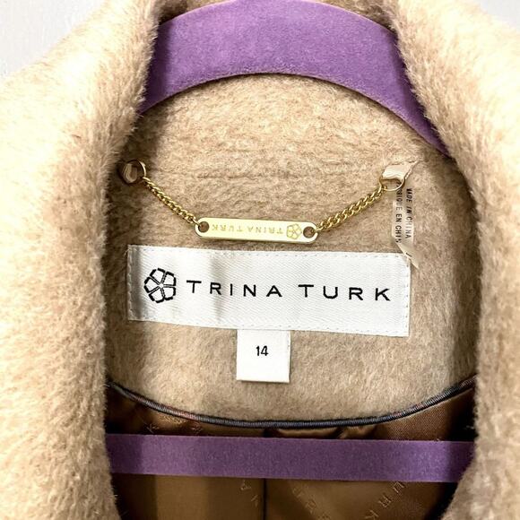 Trina Turk Beige Delaney Long Wrap Trench Wool Alpaca Blend Classic Coat 14 - Picture 4 of 10